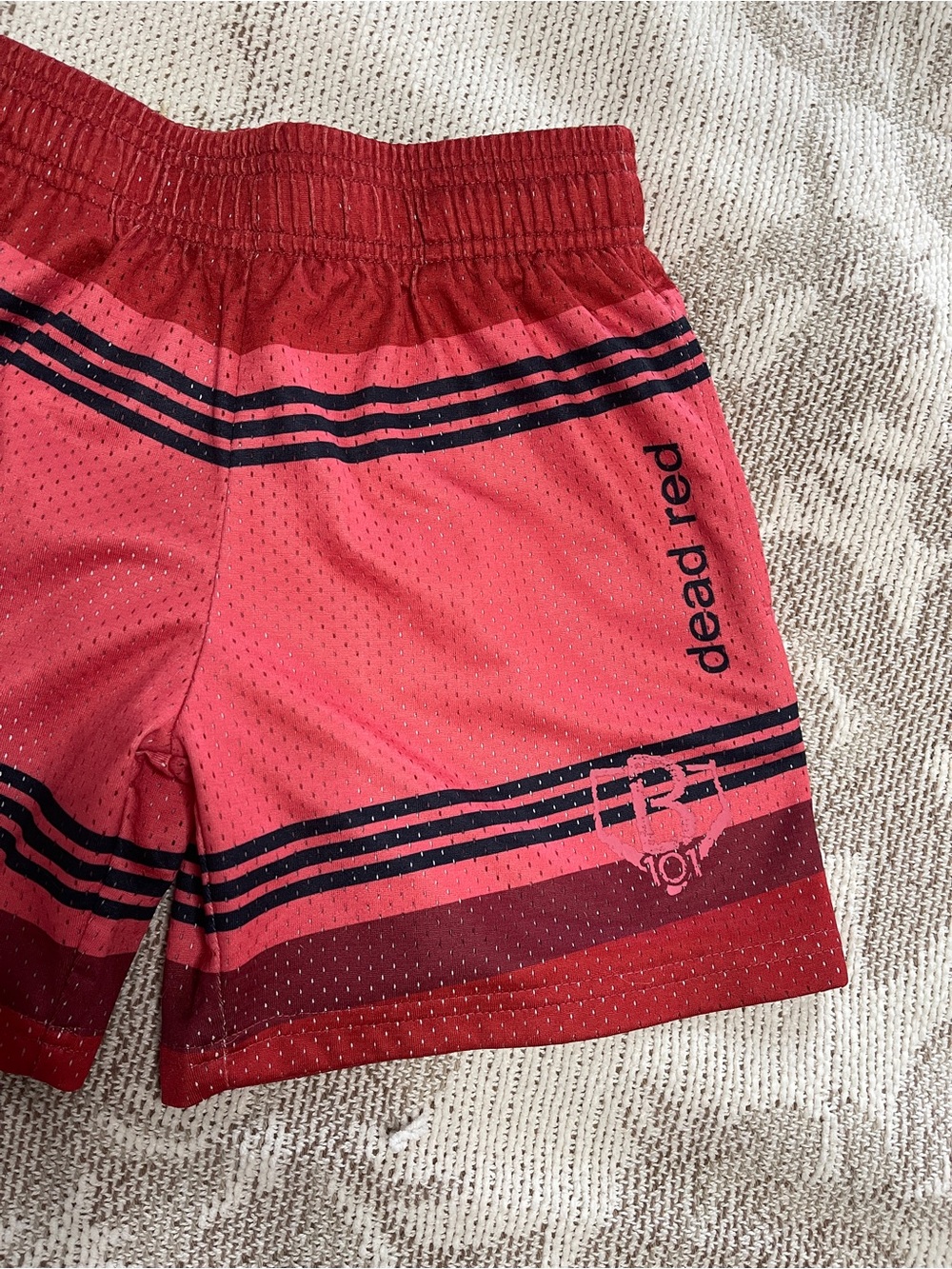 Kids' Dead Red Striped Athletic Shorts BL101 YS - Picture 3 of 8